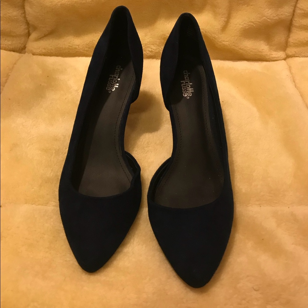 Classic Navy Blue Faux Suede Kitten Heel